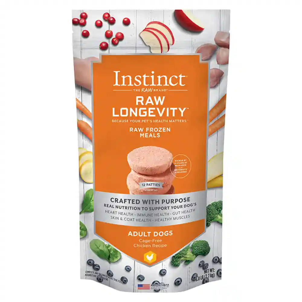 Nature's Variety Instinct Longevity Frzn Raw Food for Dogs Adult - Ckn Bites - 4#