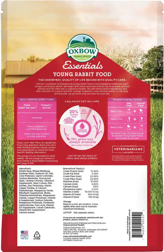 Oxbow Small Animal Fortified Food & Hay Essentials Young Rbt - 5-lb