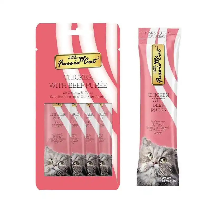 Fussie Cat Puree Treats - Chicken & Beef 4ct