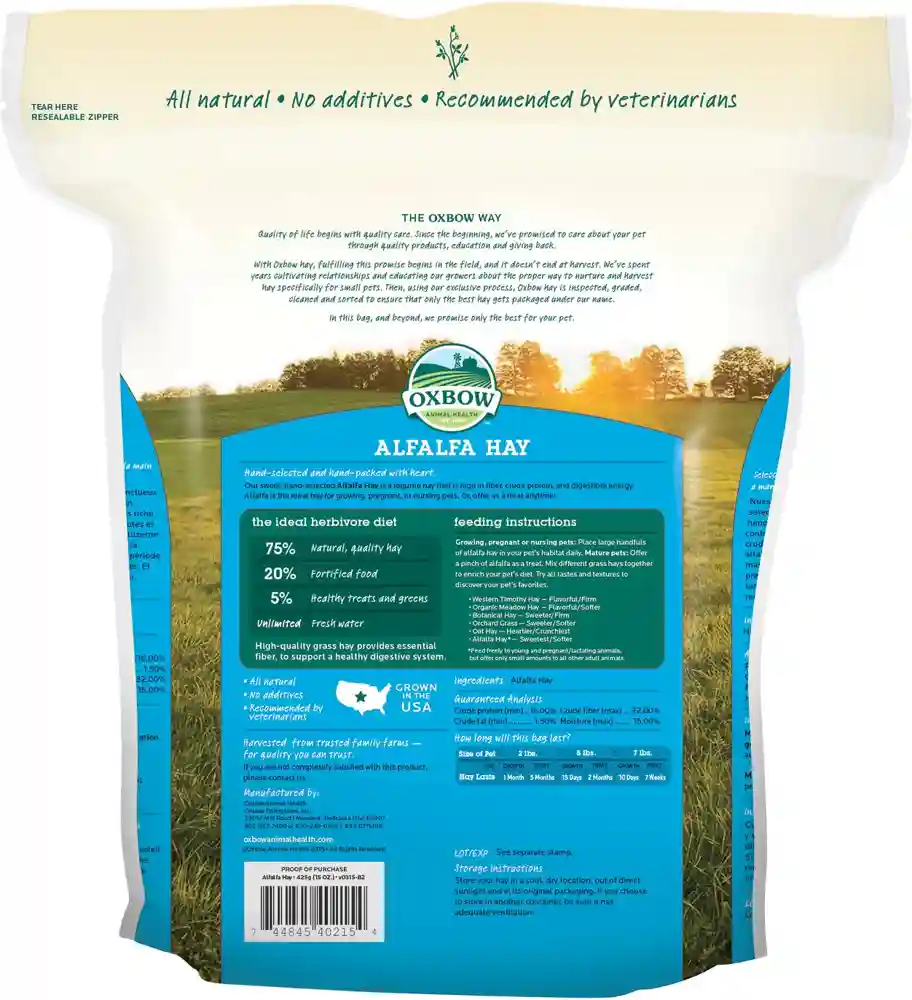 Oxbow Small Animal Fortified Food & Hay Alfalfa Hay - 15-oz