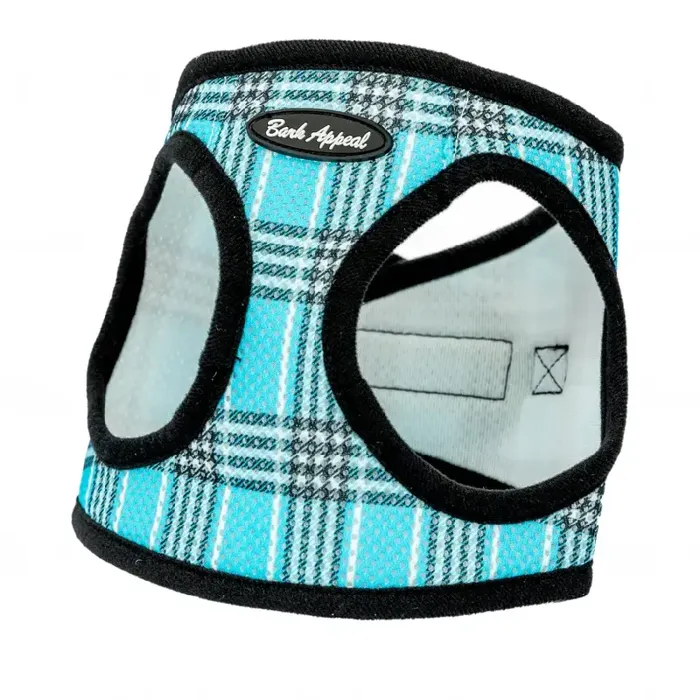 Bark Appeal Ez Wrap Mesh Harness Blue Plaid Sm