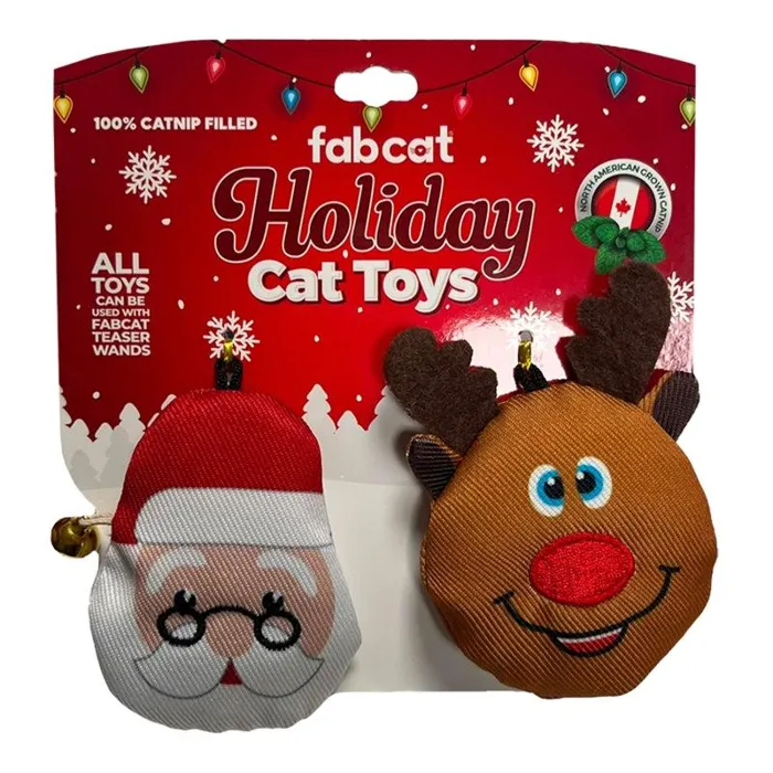 Fab Dog Cat Toy Holiday Santa Reindeer 2/pk