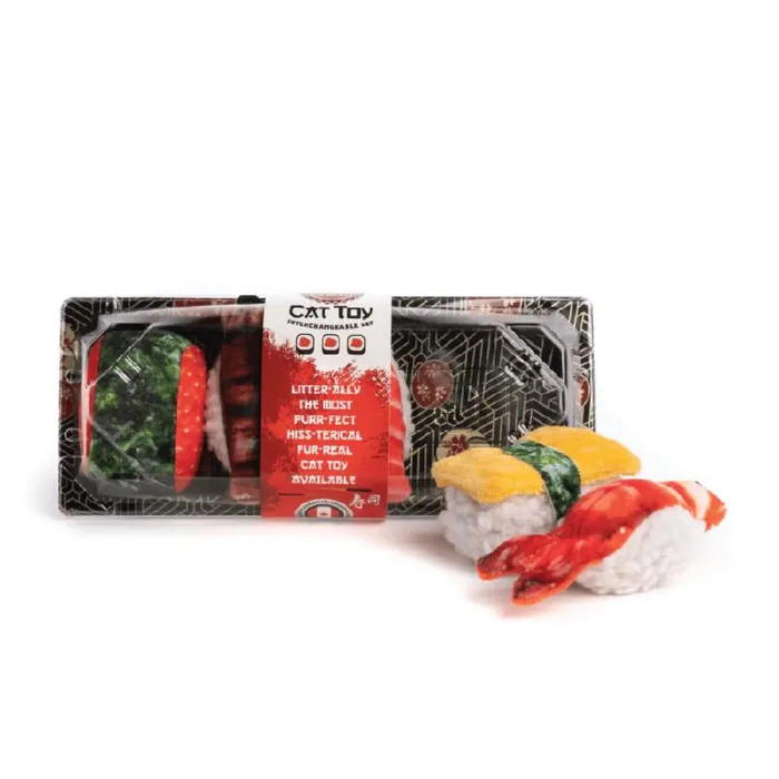 Fab Cat Toy Sushi Tray With Six Sushi Rolls
