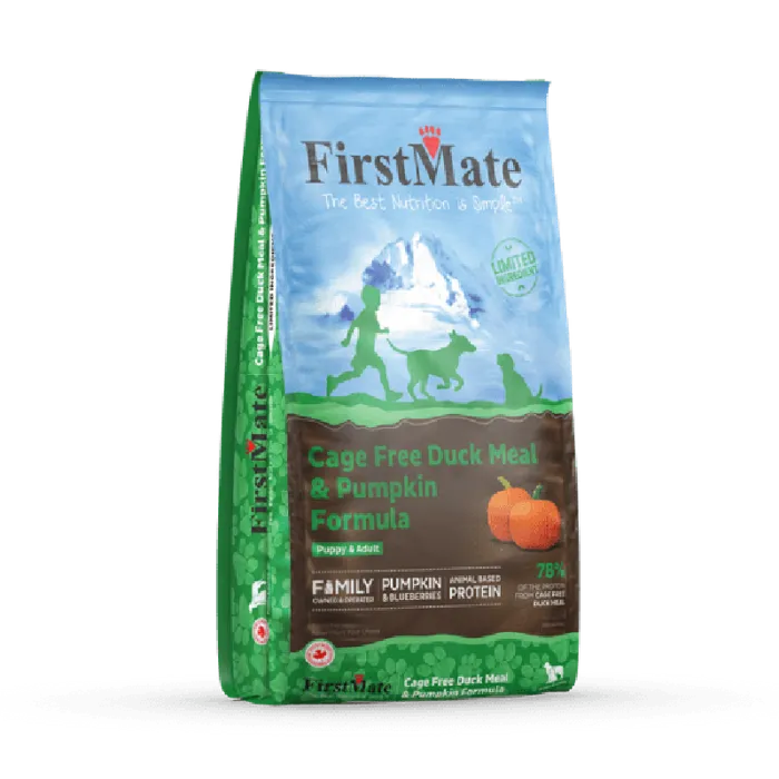 FirstMate Cage Free Duck Meal Pumpkin 25 lb angled front