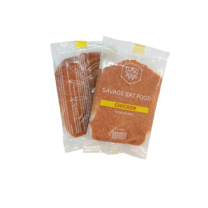 Savage Cat Chicken food packets with chunks contents view