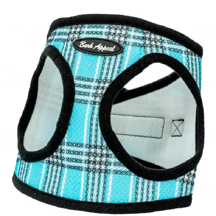 Bark Appeal Ez Wrap Mesh Harness Blue Plaid Xxs