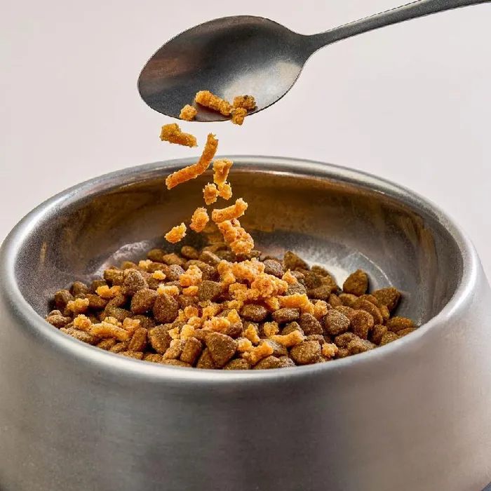 Saint Rocco's pork sprinkles dog food topper on kibble